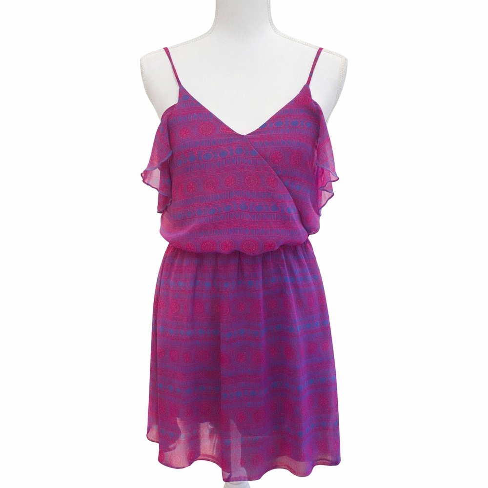 Runway Story Pink & Purple Chiffon Dress 💜✨ Elastic Waist Flowy Mini Small S